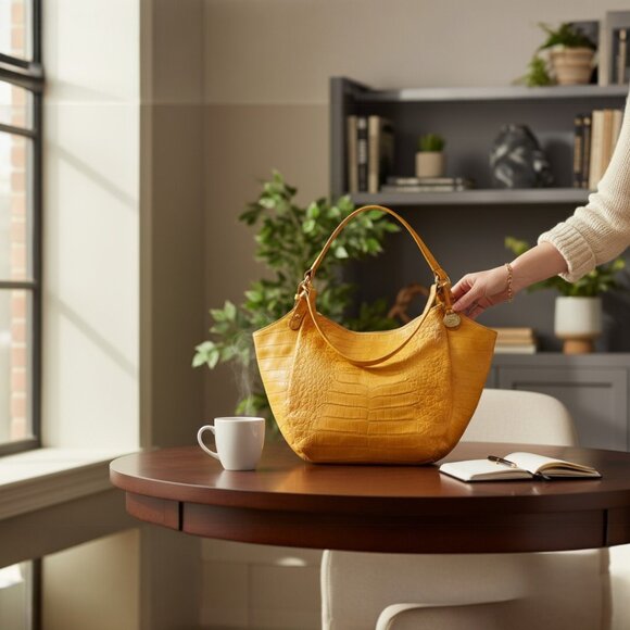 Brahmin Jacqueline Melbourne Chartreuse Croc Shoulder Hobo Bag - Picture 1 of 9